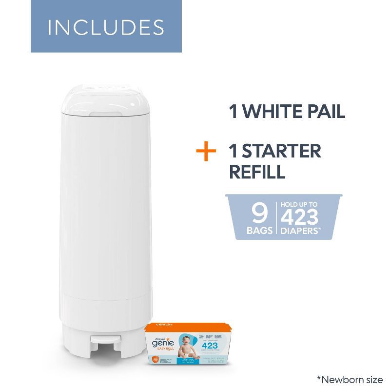 slide 3 of 13, Diaper Genie Signature Pail with 9 Bags - White, 1 ct