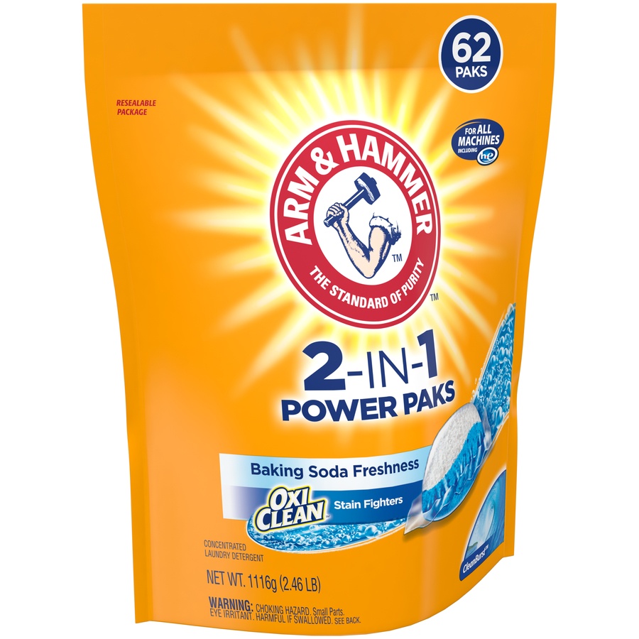 slide 2 of 4, ARM & HAMMER Oxiclean Stain Fighters Cleanburst 2-in-1 Power Paks, 62 ct