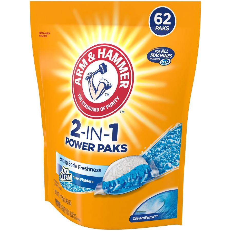 slide 3 of 4, ARM & HAMMER Oxiclean Stain Fighters Cleanburst 2-in-1 Power Paks, 62 ct