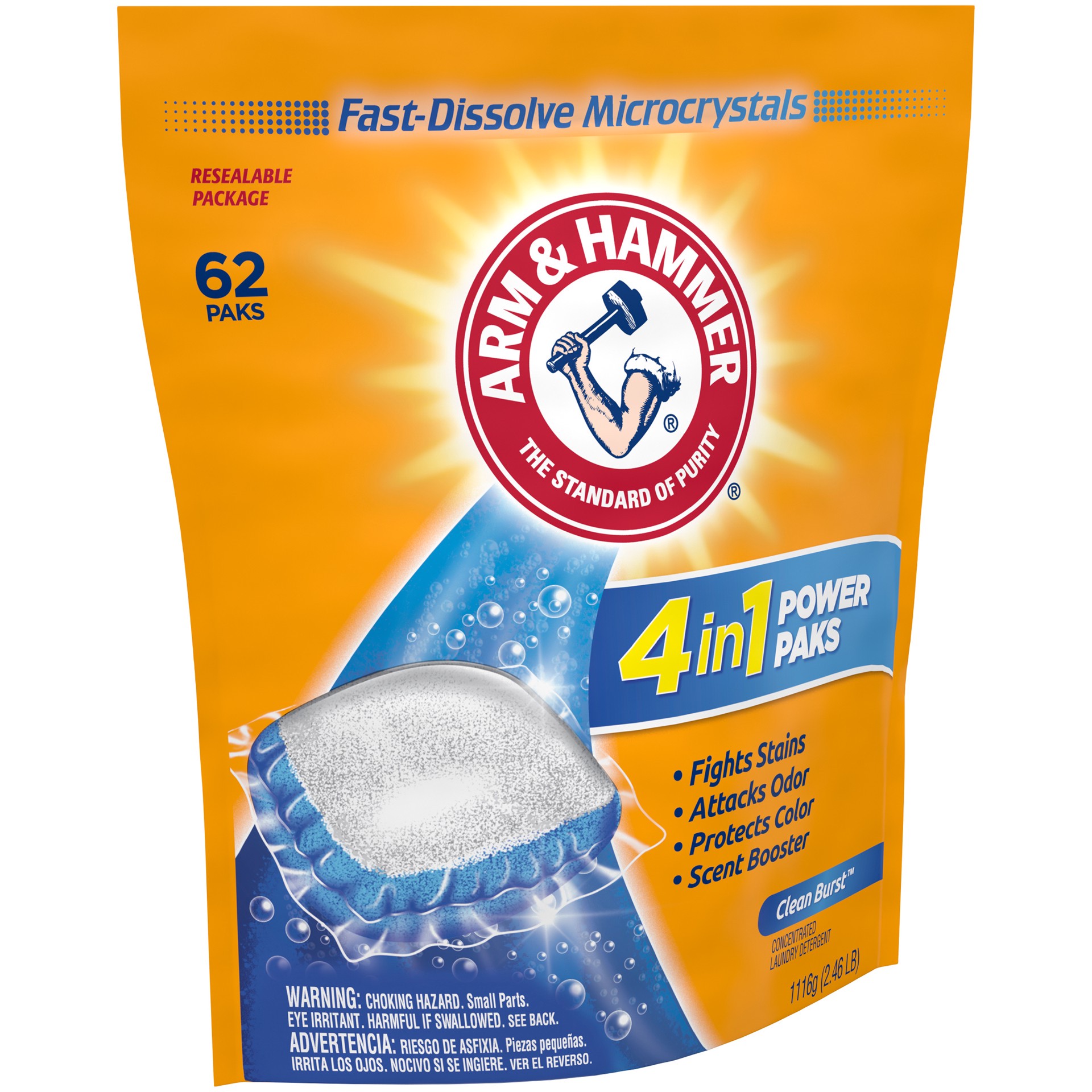 slide 2 of 5, ARM & HAMMER Arm Hammer 4-in-1 Laundry Detergent Power Paks, 62 Count (Packaging may vary), 62 ct