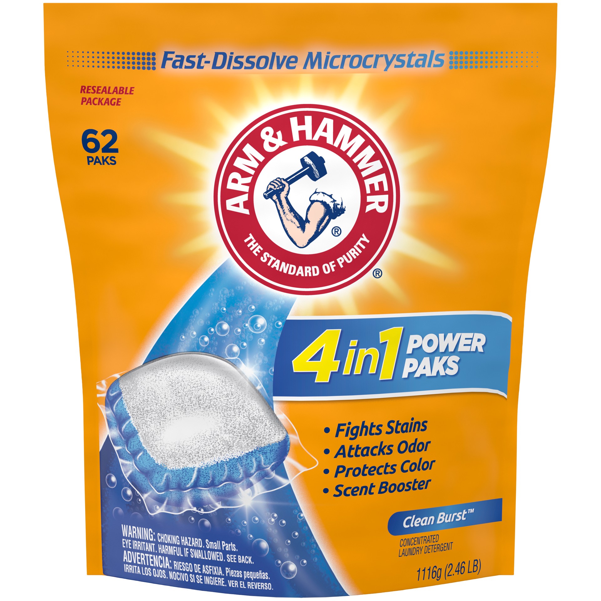 slide 1 of 5, ARM & HAMMER Arm Hammer 4-in-1 Laundry Detergent Power Paks, 62 Count (Packaging may vary), 62 ct