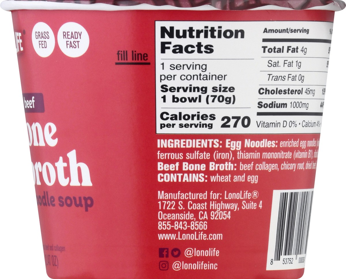 slide 3 of 11, LonoLife Bone Broth Beef Noodle Soup 70 g, 70 g