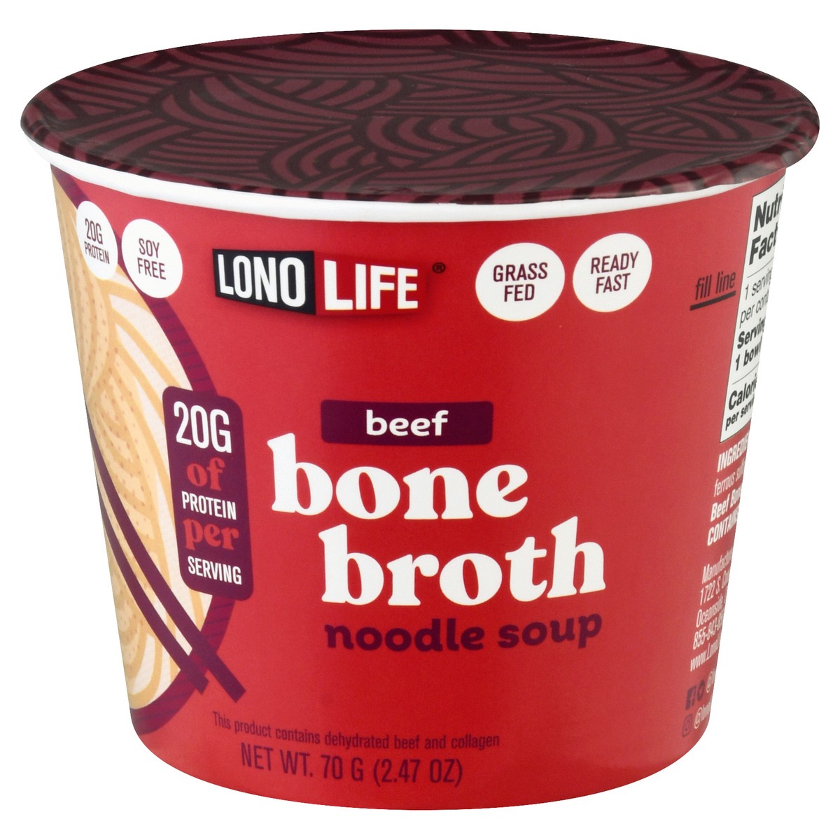 slide 4 of 11, LonoLife Bone Broth Beef Noodle Soup 70 g, 70 g