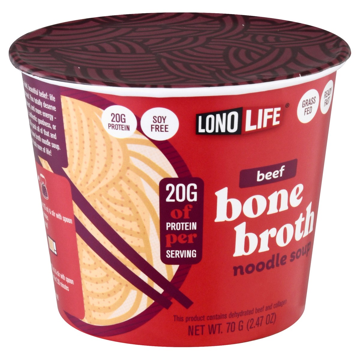 slide 9 of 11, LonoLife Bone Broth Beef Noodle Soup 70 g, 70 g