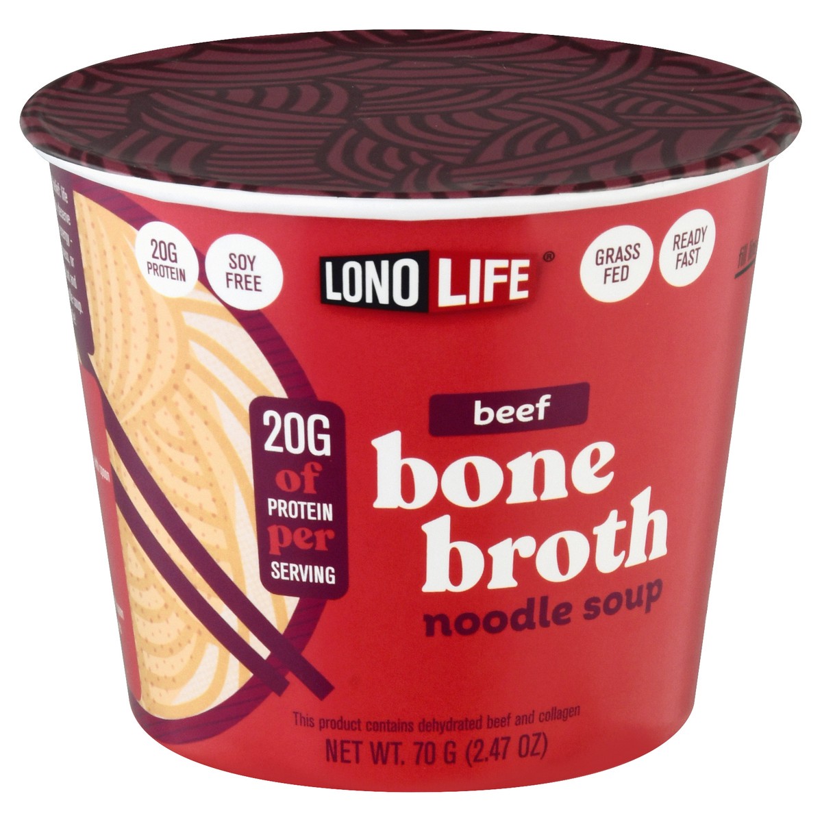 slide 1 of 11, LonoLife Bone Broth Beef Noodle Soup 70 g, 70 g