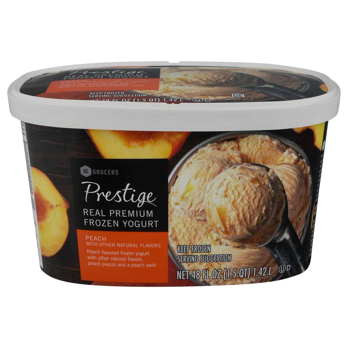 slide 1 of 9, SE Grocers Prestige Prestige Frozen Yogurt Peach, 48 oz