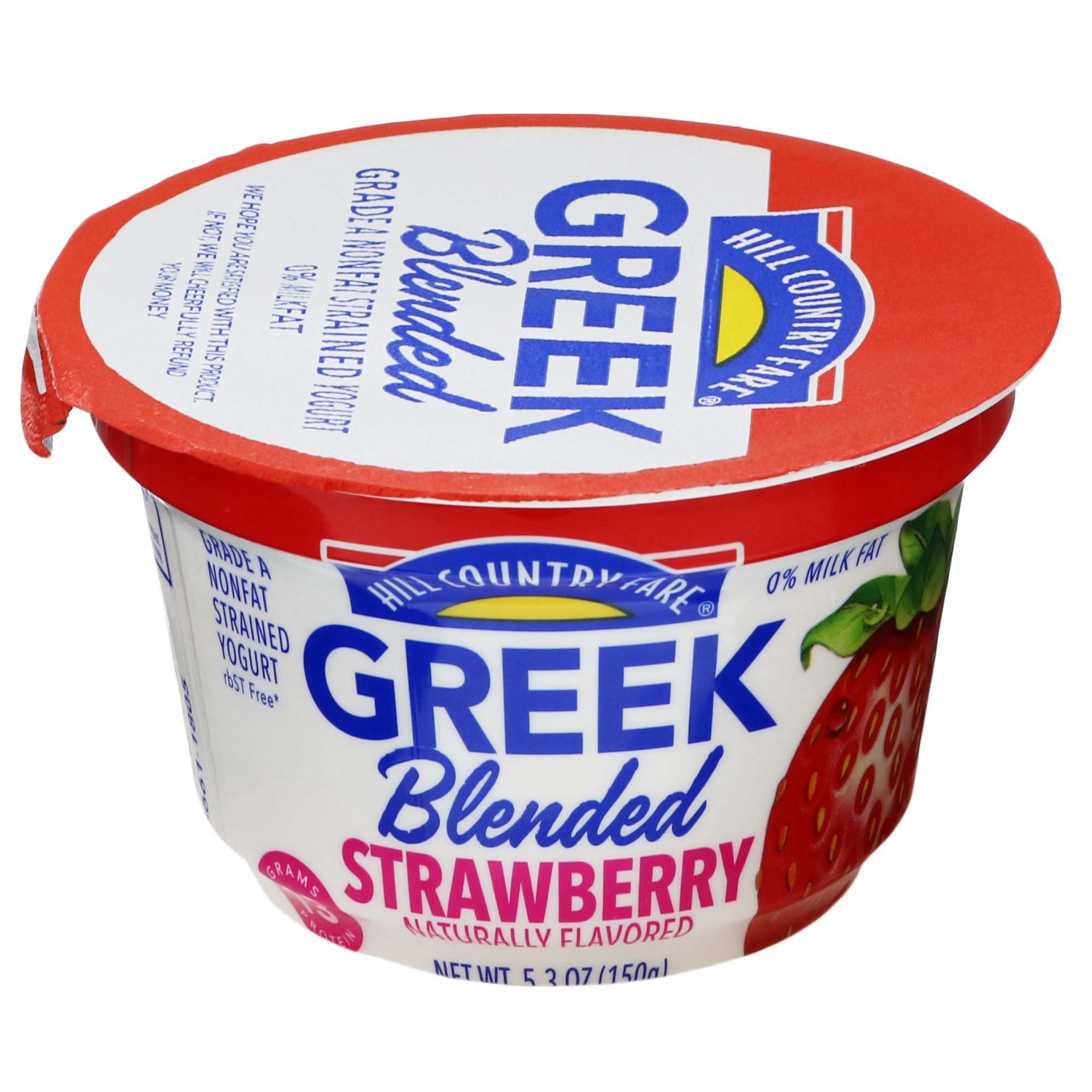 slide 1 of 1, Hill Country Fare Blended Strawberry Greek Yogurt, 5.3 oz