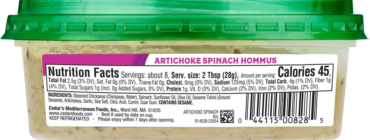 slide 3 of 4, Cedar's Artichoke Spinach Hommus, 8 oz