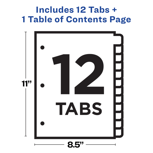 slide 5 of 8, Avery Ready Index 20% Recycled Table Of Contents Dividers, 1-12 Tab, Multicolor, 1 ct