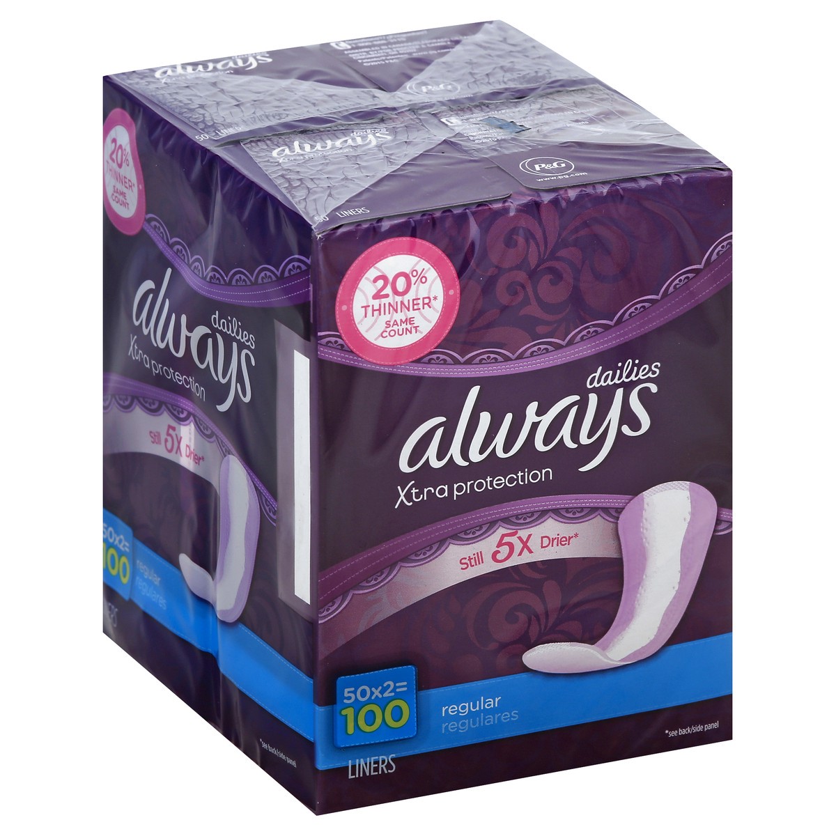 slide 1 of 3, Always Anti-Bunch Xtra Protection Daily Liners Regular Unscented, 100 Count, 100 ct