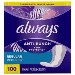Always Anti-Bunch Xtra Protection Daily Liners Regular Unscented, 100 Count