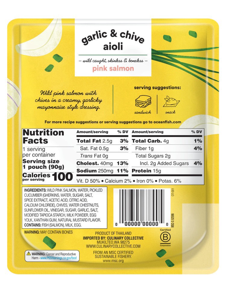 slide 2 of 2, Ocean's Garlic & Chive Aioli Pink Salmon, 3.17 oz