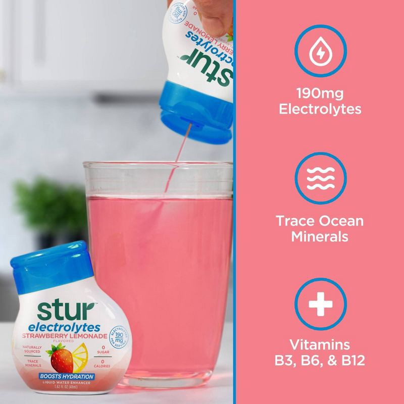 slide 5 of 11, Stur Electrolytes Strawberry Lemon Flavored Liquid Water Enhancer Drink Mix - 1.62 fl oz Bottle, 1.62 fl oz