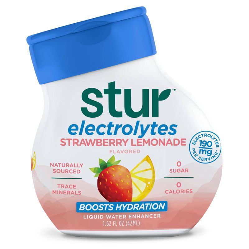slide 1 of 11, Stur Electrolytes Strawberry Lemon Flavored Liquid Water Enhancer Drink Mix - 1.62 fl oz Bottle, 1.62 fl oz