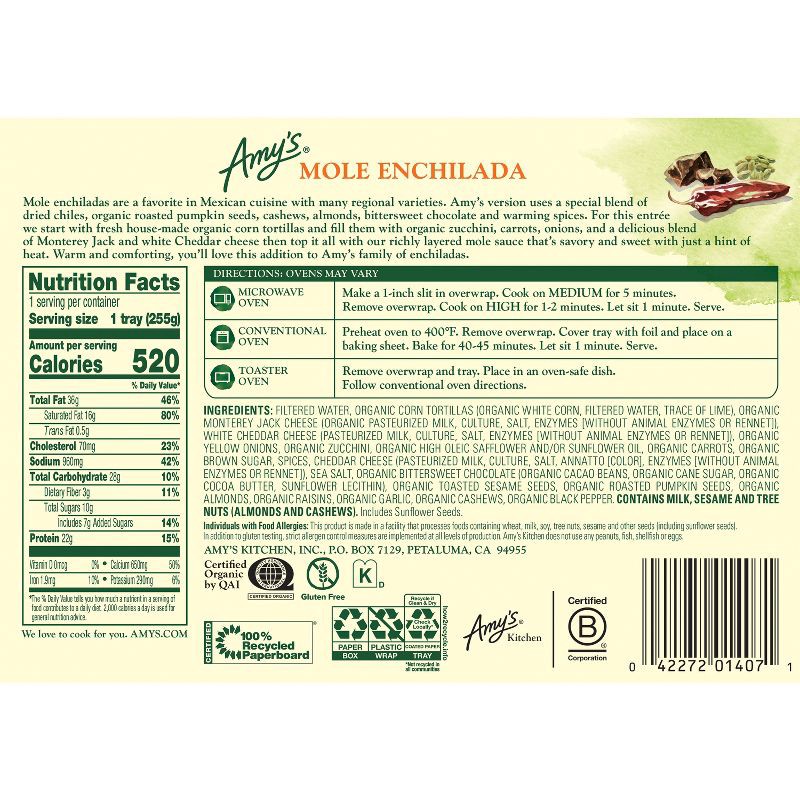 slide 3 of 4, Amy's Amys Frozen Enchilada Mole - 9oz, 9 oz