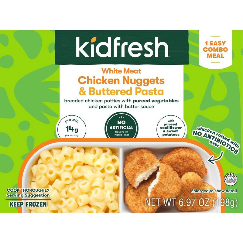 slide 1 of 5, Kidfresh Frozen White Meat Chicken Nuggets & Buttered Pasta - 6.9oz, 6.9 oz