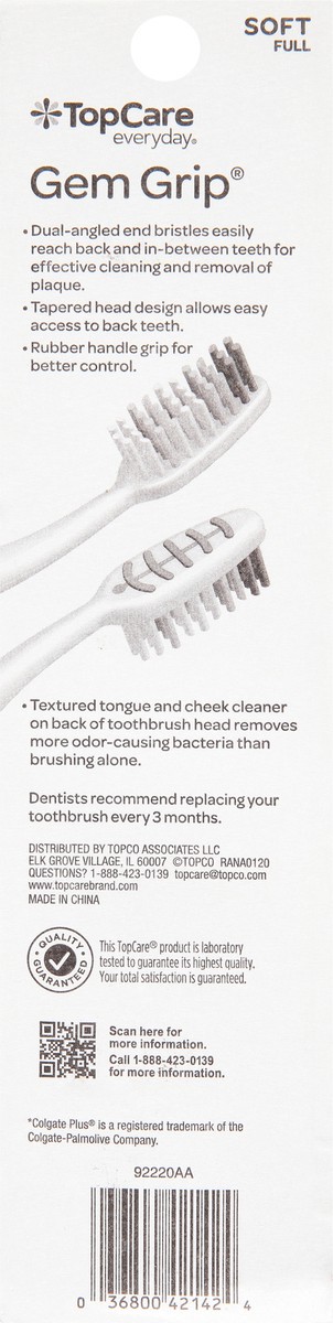 slide 3 of 9, TopCare Everyday Gem Grip Dual-Angled End Bristles Value Pack Toothbrush 4 ea, 4 ct