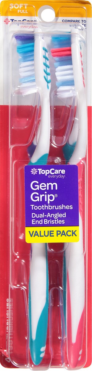 slide 5 of 9, TopCare Everyday Gem Grip Dual-Angled End Bristles Value Pack Toothbrush 4 ea, 4 ct