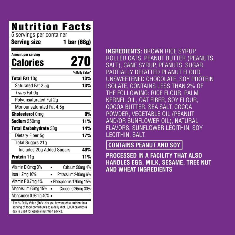 slide 6 of 6, Energy Bar Peanut Butter Chocolate Chip with Chocolate Drizzle - 11g Protein - 5ct - Good & Gather™, 11 gram, 5 ct