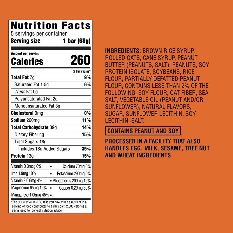 slide 6 of 6, Energy Bar Peanut Butter - 13g Protein - 5ct - Good & Gather™, 13 gram, 5 ct