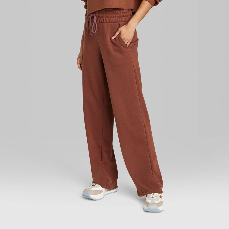 Women's High-Rise Wide Leg French Terry Sweatpants - Wild Fable Brown XL 1  ct