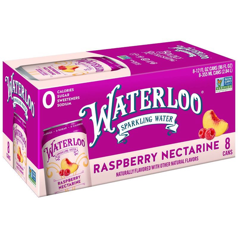 slide 1 of 4, Waterloo Sparkling Water Waterloo Raspberry Nectarine Sparkling Water - 8pk/12 fl oz Cans, 8 ct; 12 fl oz