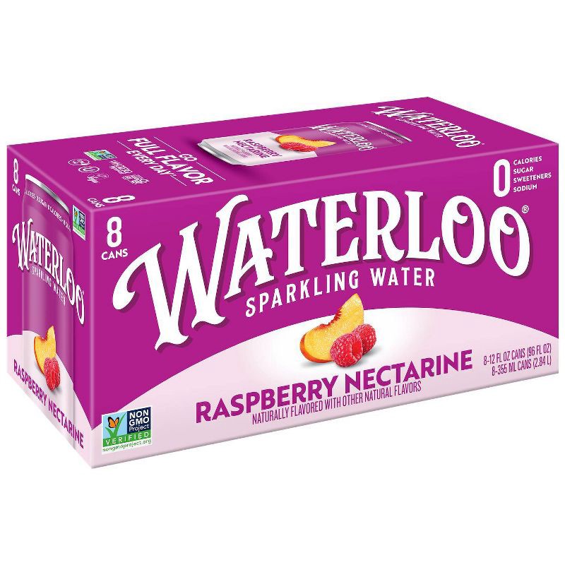 slide 1 of 9, Waterloo Sparkling Water Waterloo Raspberry Nectarine Sparkling Water - 8pk/12 fl oz Cans: Non-Caffeinated, 8 ct; 12 fl oz