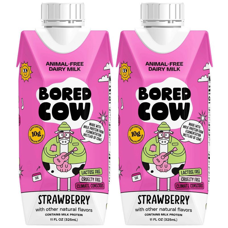 slide 6 of 6, Bored Cow Animal-Free Dairy Milk Strawberry Shelf Stable - 4pk/44oz, 4 ct, 44 oz