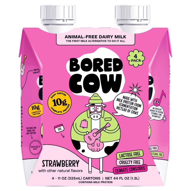 slide 1 of 6, Bored Cow Animal-Free Dairy Milk Strawberry Shelf Stable - 4pk/44oz, 4 ct, 44 oz