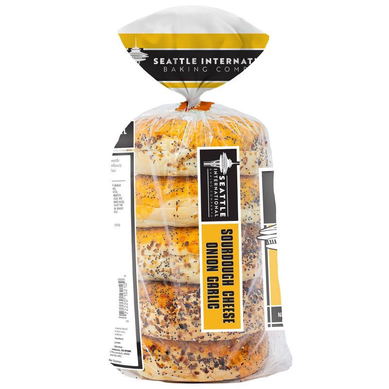 slide 5 of 5, Franz Seattle International Sourdough Cheese Onion Garlic Bagel, 1 ct