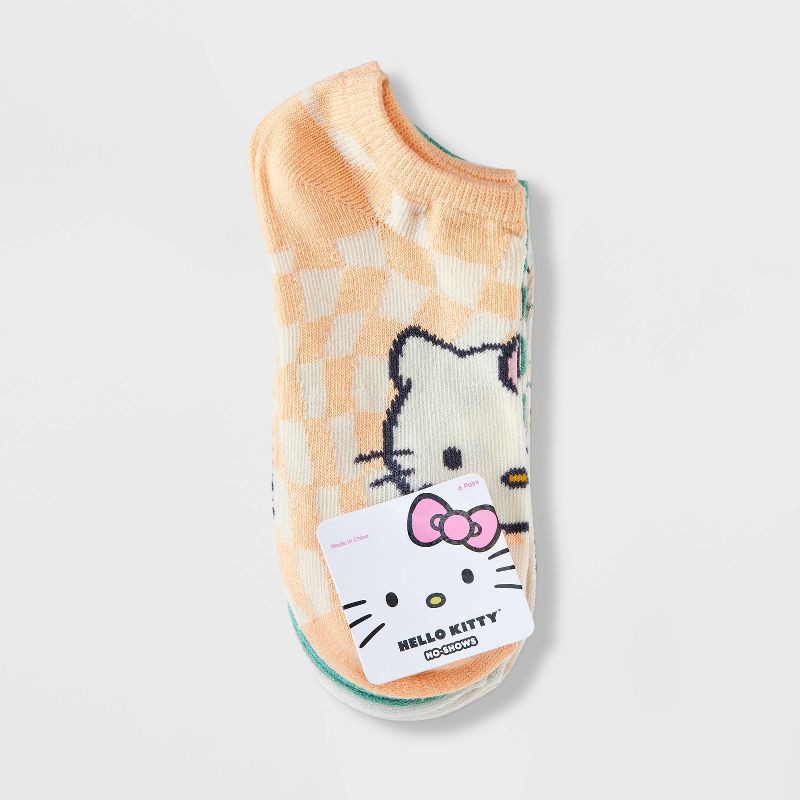 slide 2 of 3, Girls' Hello Kitty 6pk No Show Socks - M/L: Polyester Spandex Knit, Figures Pattern, 6 ct