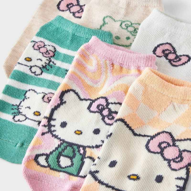 slide 3 of 3, Girls' Hello Kitty 6pk No Show Socks - M/L: Polyester Spandex Knit, Figures Pattern, 6 ct
