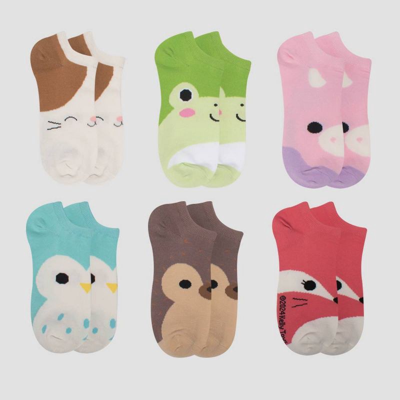slide 2 of 3, Girls' Squishmallows 6pk No Show Socks - Ivory M/L, 6 ct