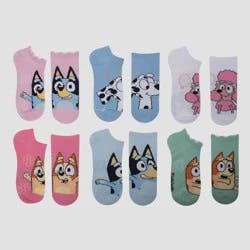 Disney Girls' Bluey 6pk No Show Socks - Blue M/L