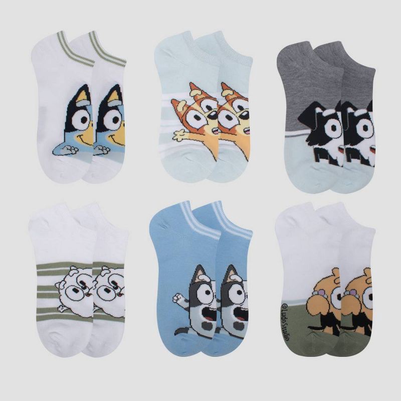 slide 2 of 3, Disney Boys' Bluey 6pk No Show Socks - White S/M, 6 ct