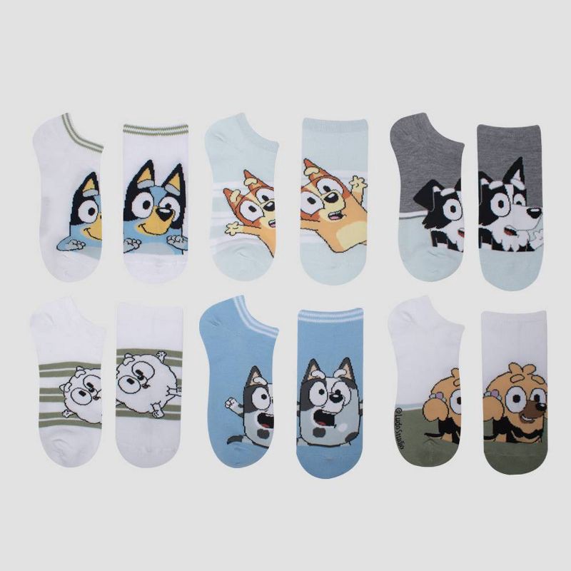 slide 1 of 3, Disney Boys' Bluey 6pk No Show Socks - White M/L, 6 ct
