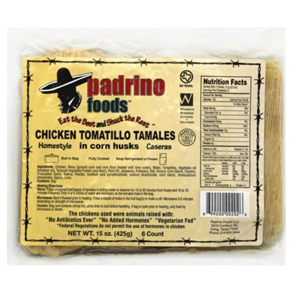 slide 1 of 1, Padrino Chicken Tamatillo Tamales, 15 oz