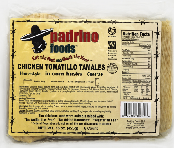 Padrino Foods Tamales, Chicken Tomatillo, Homestyle, In Corn Husks 15