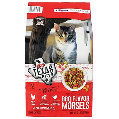 slide 1 of 1, H-E-B Texas Pets BBQ Flavor Morsels Dry Cat Food, 7 lb