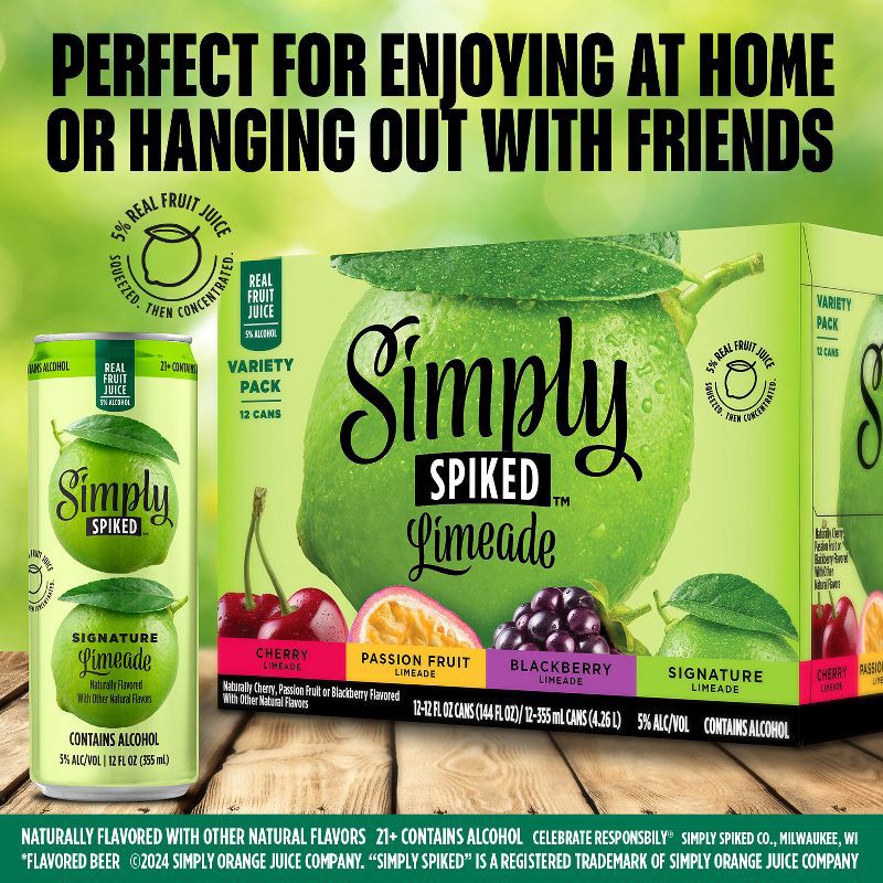 slide 6 of 6, Simply Spiked Limeade Variety Pack - 12pk/12 fl oz Cans, 12 ct; 12 fl oz