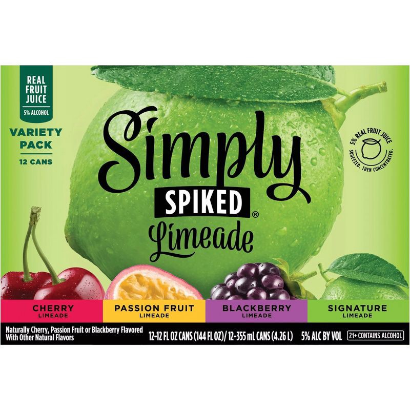 slide 7 of 7, Simply Spiked Limeade Variety Pack - 12pk/12 fl oz Cans, 12 ct; 12 fl oz