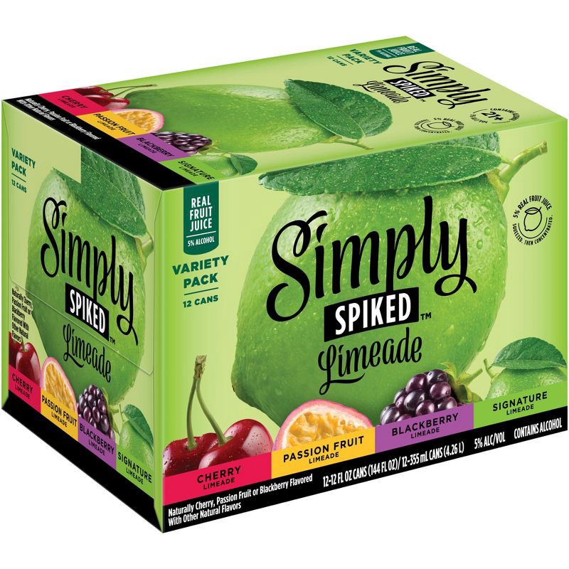 slide 1 of 6, Simply Spiked Limeade Variety Pack - 12pk/12 fl oz Cans, 12 ct; 12 fl oz