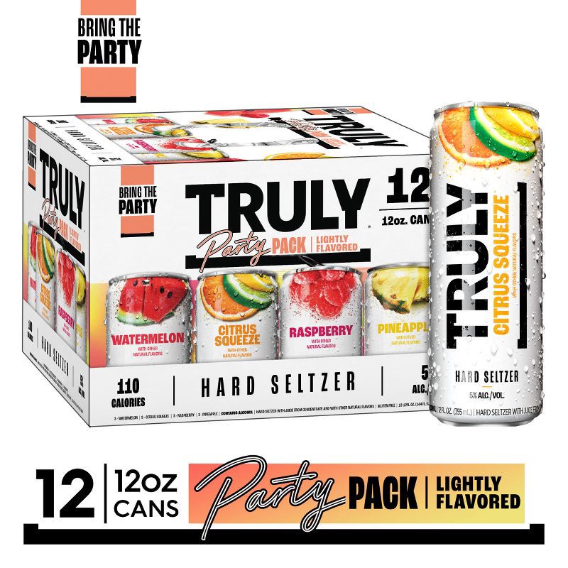 slide 3 of 9, Truly Spiked & Sparkling Truly Party Pack Variety Pack - 12pk/12 fl oz Cans, 12 ct; 12 fl oz