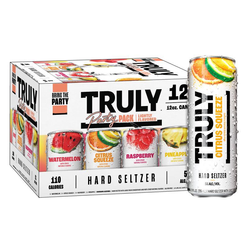 slide 1 of 9, Truly Spiked & Sparkling Truly Party Pack Variety Pack - 12pk/12 fl oz Cans, 12 ct; 12 fl oz