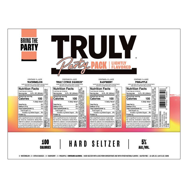 slide 9 of 9, Truly Spiked & Sparkling Truly Party Pack Variety Pack - 12pk/12 fl oz Cans, 12 ct; 12 fl oz