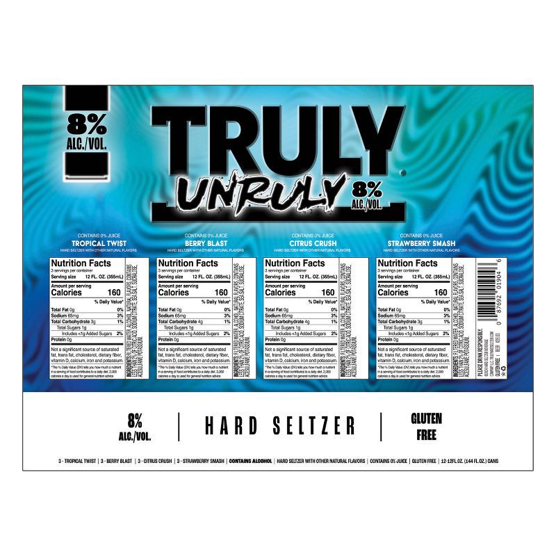 slide 7 of 7, Truly Spiked & Sparkling Truly Unruly Variety Pack - 12pk/12 fl oz Cans, 12 ct; 12 fl oz