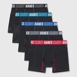 Hanes Moves Boys' 5pk Anti-Chafe Boxer Briefs - Black S: Moisture Wicking, Quick Dry, 4-Way Stretch, Pull-On