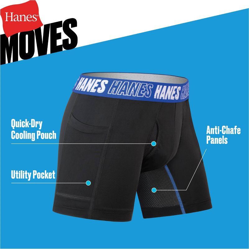 slide 5 of 6, Hanes Moves Boys' 5pk Anti-Chafe Boxer Briefs - Black L, 5 ct