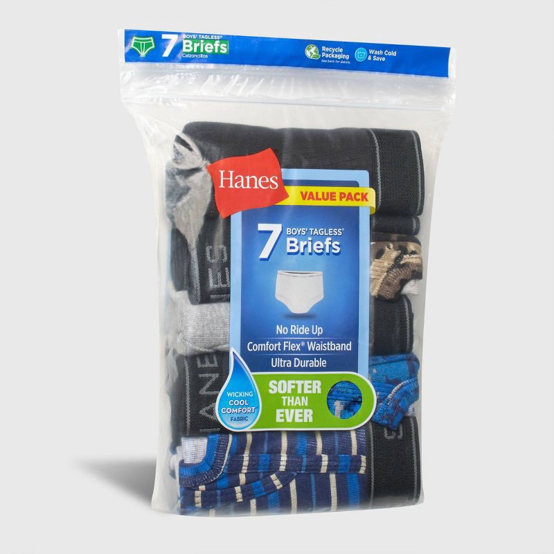 slide 2 of 6, Hanes Boys' 7pk Briefs M: Moisture Wicking, Pull-On Waistband, 7 ct