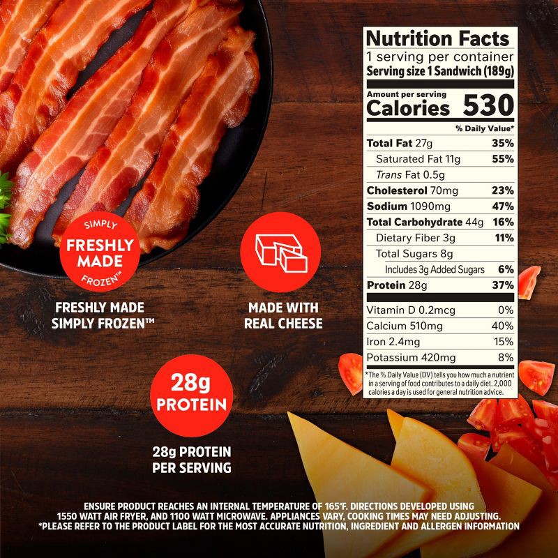 slide 5 of 10, Stouffer's Sandwich Melt-Fulls Cheddar Bacon Tomato Frozen Lunch Meal - 6.6oz, 6.6 oz